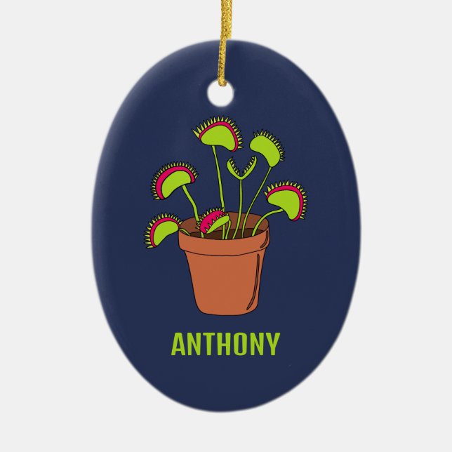 Venus Fly Trap Plant Illustration Personalised Ceramic Ornament (Front)