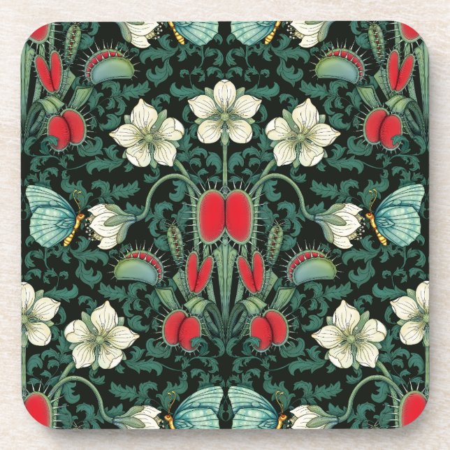 Venus Flytrap and Blue Butterfly Botanical Coaster (Front)