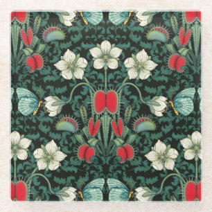 Venus Flytrap and Blue Butterfly Glass Coaster