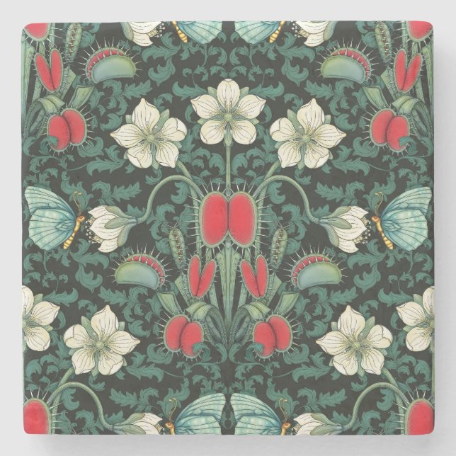Venus Flytrap and Blue Butterfly Stone Coaster (Front)