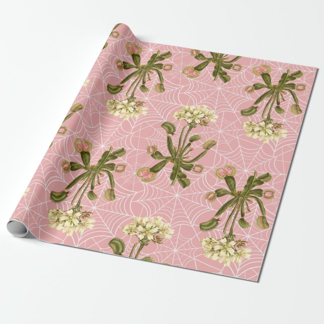 venus flytrap floral spider web wrapping paper (Unrolled)