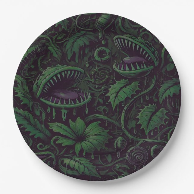 Venus Flytrap Green Slime Halloween Party  Paper Plate (Front)