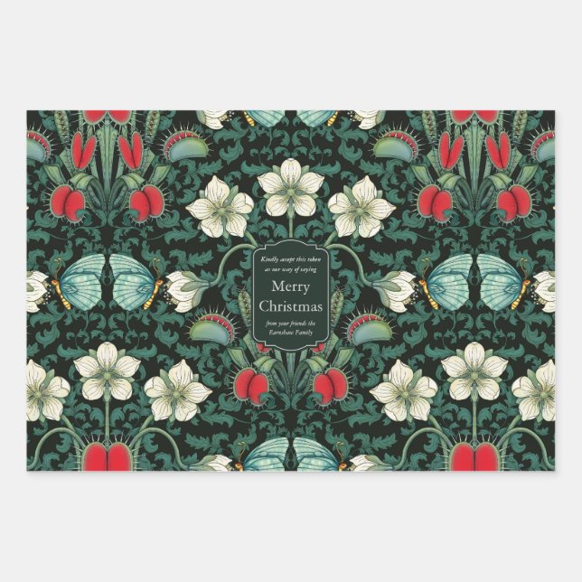Venus Flytrap  Personalised Botanical Holiday Wrapping Paper Sheet (Front)