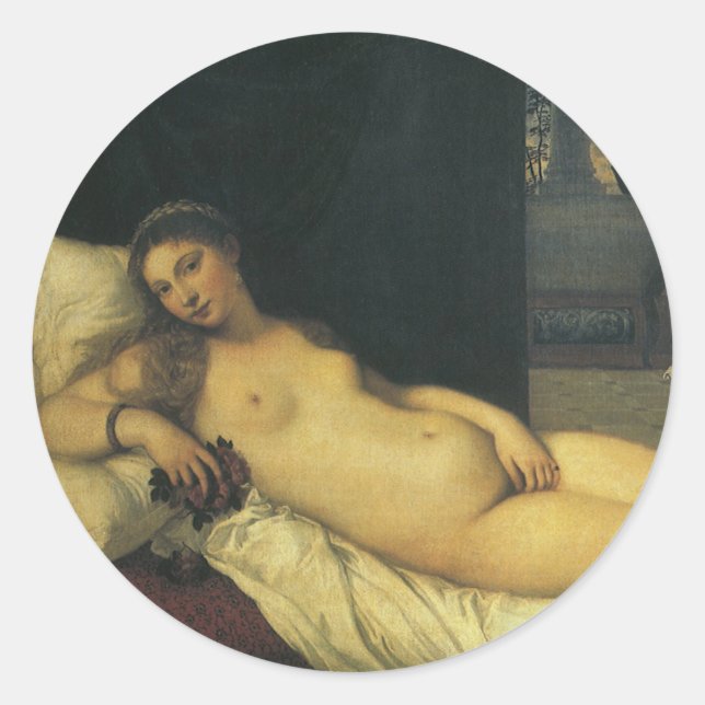 Venus of Urbino by Titian, Renaissance Art Classic Round Sticker (Front)