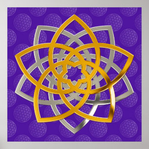 Venusblume Duo GoldSilver flower of life pattern Poster