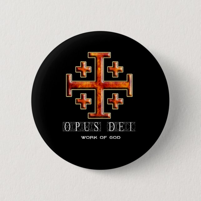 Ver 3 – Jerusalem Cross – Opus Dei - Black Back 6 Cm Round Badge (Front)
