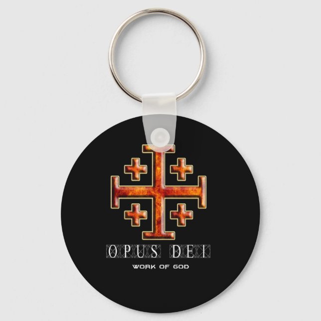 Ver 3 – Jerusalem Cross – Opus Dei - Black Back Key Ring (Front)
