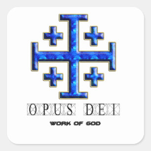 Ver 4 – Jerusalem Cross – Opus Dei - Clear Bac Square Sticker