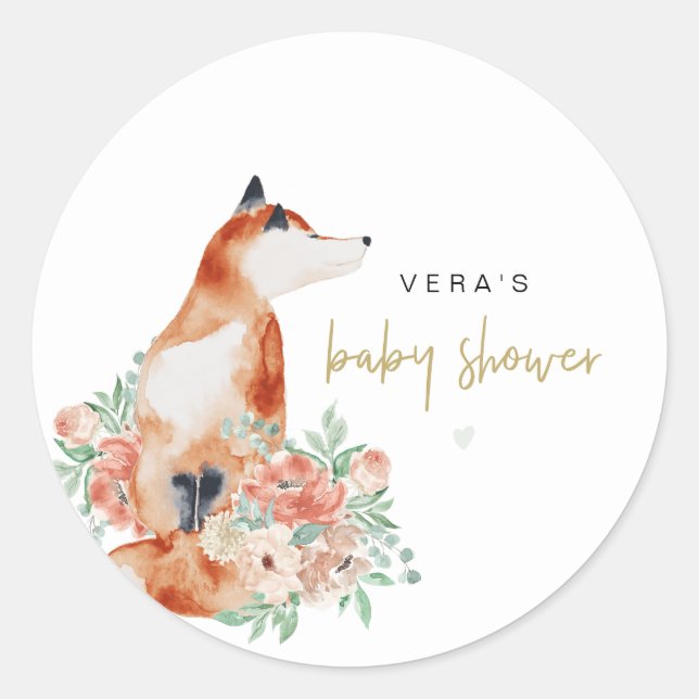 VERA Eucalyptus Greenery & Terracotta Floral Fox Classic Round Sticker (Front)