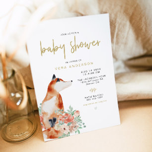 VERA Greenery & Terracotta Floral Fox Baby Shower Invitation