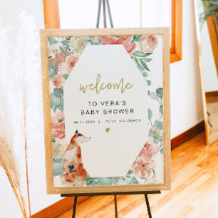 VERA Greenery & Terracotta Floral Fox Baby Welcome Poster