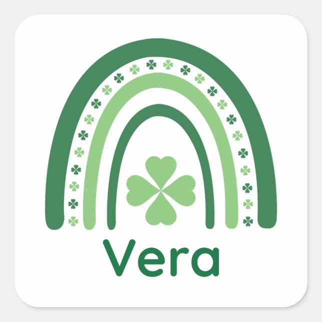 Vera Name Clover Boho Rainbow Square Sticker (Front)