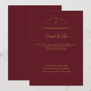 VerAlion Burgundy and Gold Formal Wedding Announcement