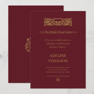 VerAlion | Burgundy & Gold Elegant Bachelorette Invitation