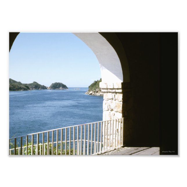 Veranda View Mexico Acapulco Bay Blue Ocean 1950's Photo Print (Front)
