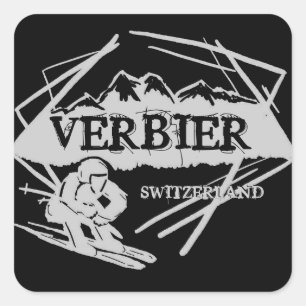 Verbier Switzerland black ski logo stickers