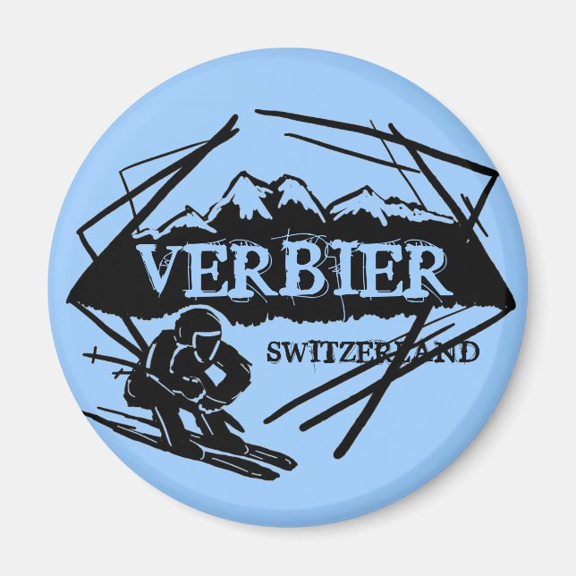 Verbier Switzerland blue ski logo magnet (Front)