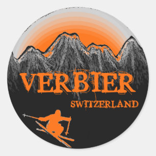 Verbier Switzerland orange skier mountain stickers