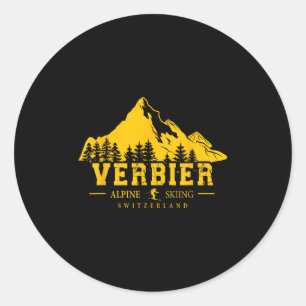 Verbier Switzerland Ski Resort Alpine Skiing Swiss Classic Round Sticker