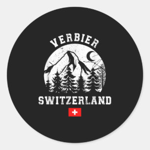 Verbier Switzerland Ski Resort Alps Alpine Skiing Classic Round Sticker
