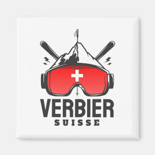 Verbier Switzerland Ski Resort Retro Skiing Magnet