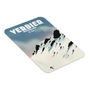 Verbier Switzerland ski travel poster art print. Magnet