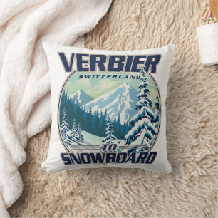 Verbier Switzerland Snowboard Travel logo Cushion