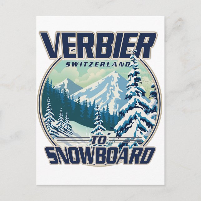 Verbier Switzerland Snowboard Travel logo Invitation Postcard (Front)