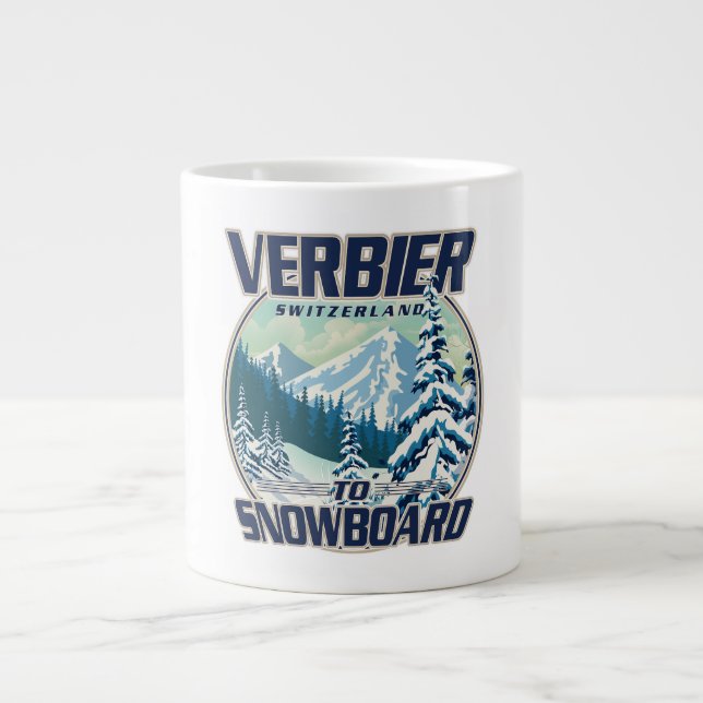 Verbier Switzerland Snowboard Travel logo Large Coffee Mug (Front)
