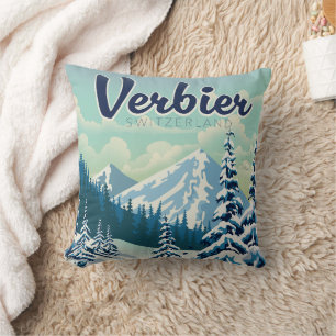 Verbier Switzerland Travel poster Cushion