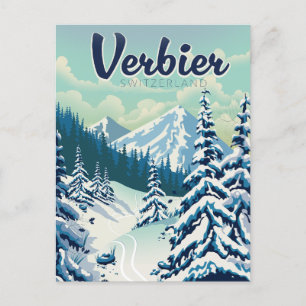 Verbier Switzerland Travel poster Invitation Postcard