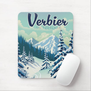 Verbier Switzerland Travel poster Mouse Pad