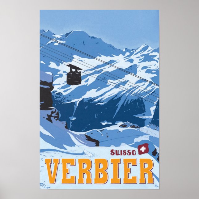 Verbier Switzerland Vintage Travel Poster (Front)
