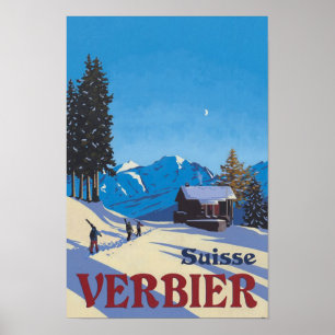 Verbier Switzerland Vintage Travel  Poster