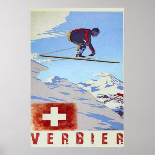 Verbier Switzerland Vintage Travel   Poster