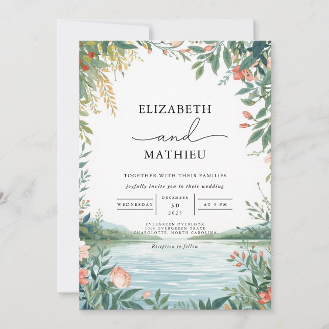 Verdant Bloom Landscape Wedding Invitation (Front)