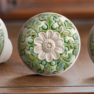 Verdant Blossom Elegance Ceramic Knob Pull