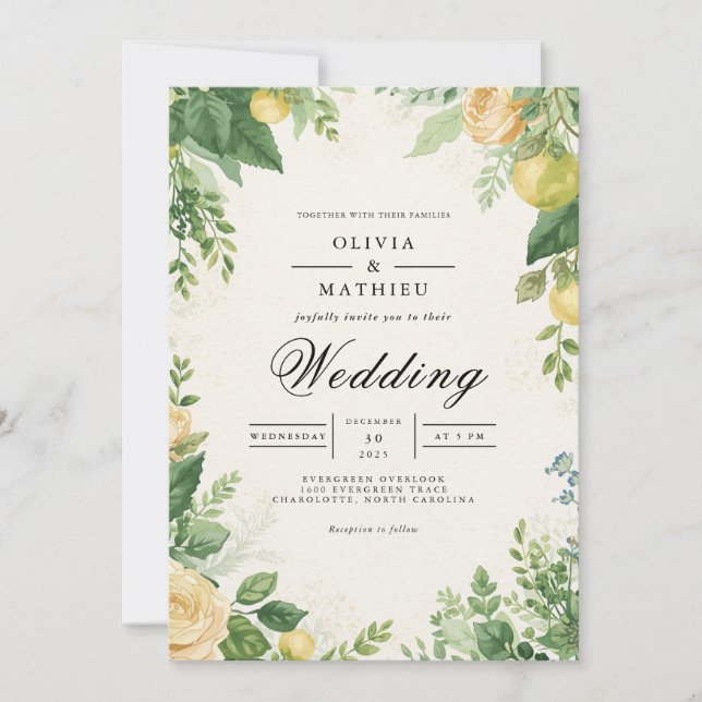 Verdant Citrus Archway Wedding Invitation (Front)