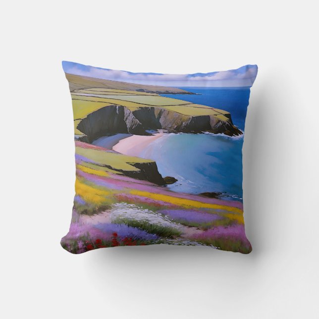 Verdant Cliffs and Azure Waves Cushion (Front)