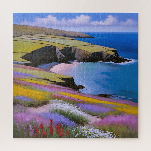 Verdant Cliffs and Azure Waves Jigsaw Puzzle (Vertical)
