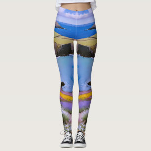 Verdant Cliffs and Azure Waves Leggings