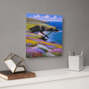 Verdant Cliffs and Azure Waves Square Wall Clock