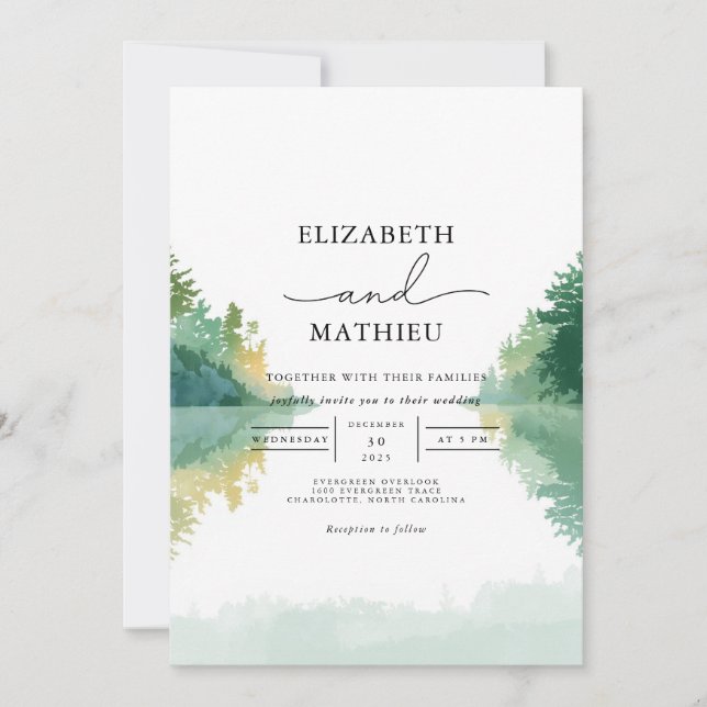 Verdant Forest Lake Wedding Invitation (Front)