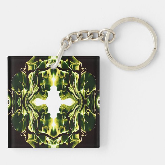 Verdant Green Abstract Acrylic Fluid Art Key Ring (Back)
