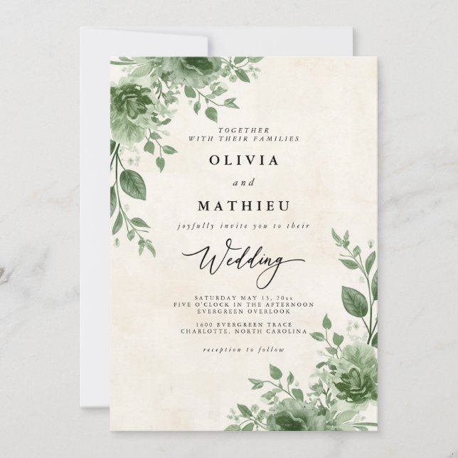 Verdant Green Floral Wedding Invitation (Front)