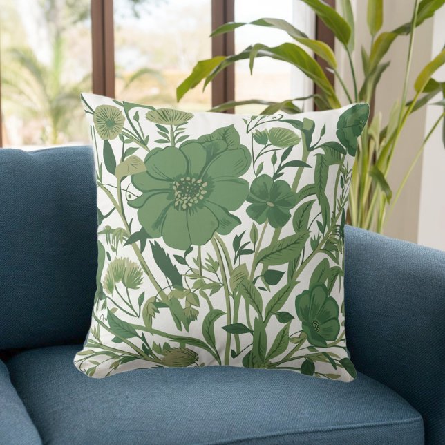Verdant Harmony: Elegant Green Floral Arrangement Cushion (Creator Uploaded)