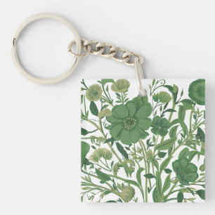 Verdant Harmony: Elegant Green Floral Arrangement Key Ring