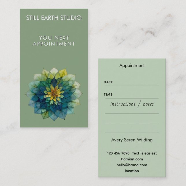 Verdant Harmony | Leaf Mandala Appointment Card (Front/Back)