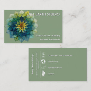 Verdant Harmony Leaf Mandala Business Card