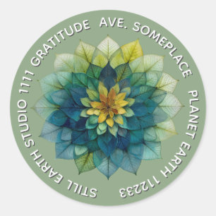 Verdant Harmony Leaf Mandala Classic Round Sticker